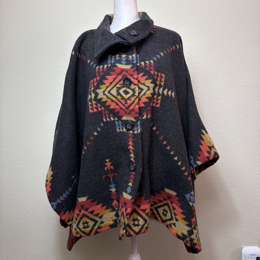 Clover Scout Blanket Cape Cardigan S/M Southwestern Tribal Festival Poncho Coat